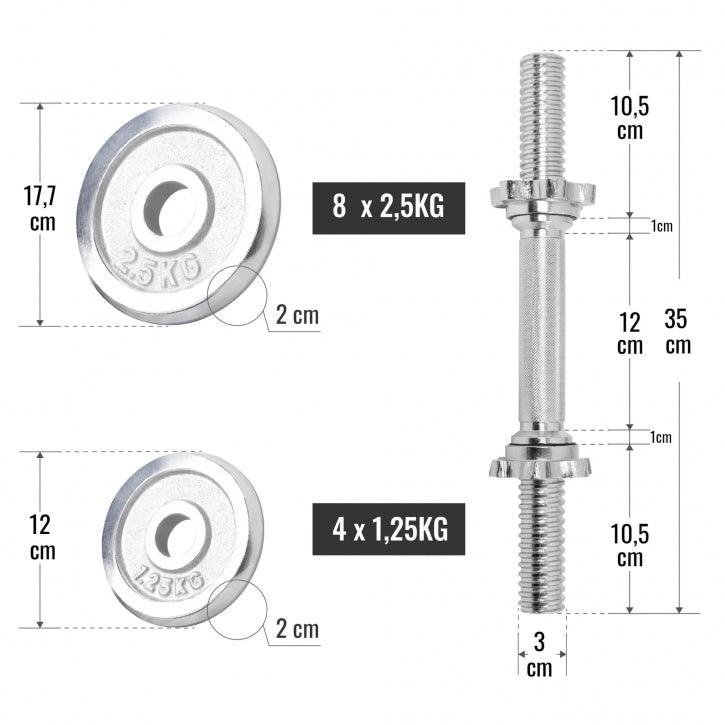 Kurzhantelset 30 kg - Chrom